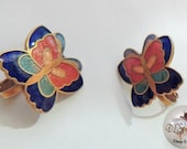 Cloisonne Butterfly Vintage Jewelry Clip Earrings
