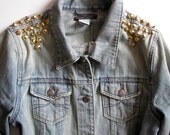 TUCK Studded Shoulder Light Blue Denim Upcycled Jacket - Size L