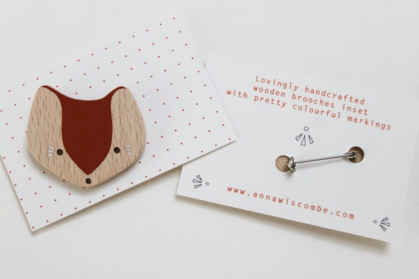 Wooden Fox Brooch