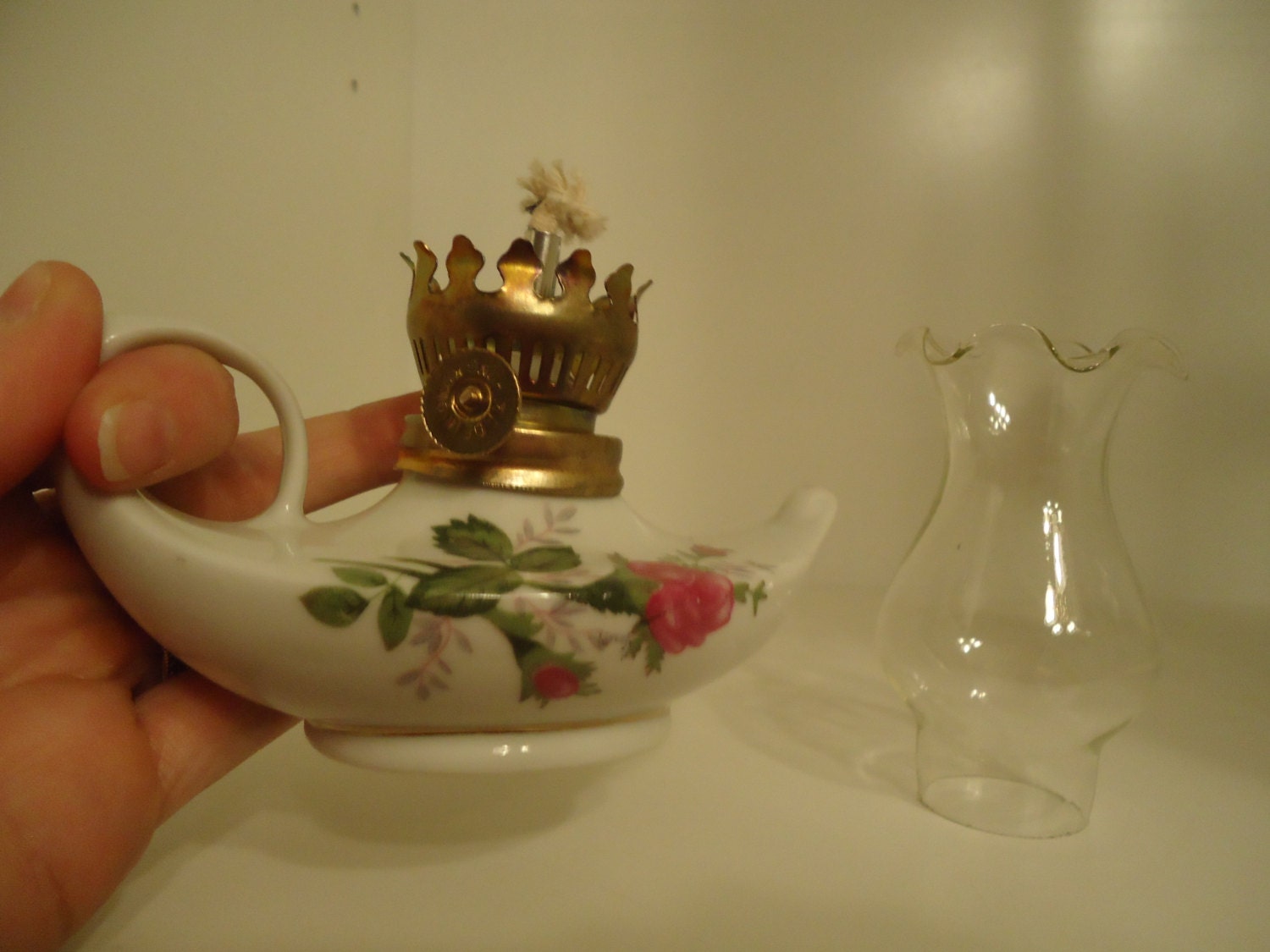 Miniature Oil Lamp Porcelain Rose Flower by RareOrchidCouture