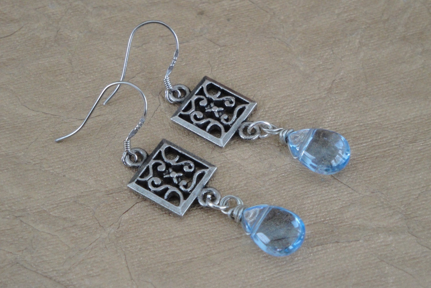Wire Wrapped Earrings, Filigree Earrings, Tear Drop Earrings, Romantic Earrings