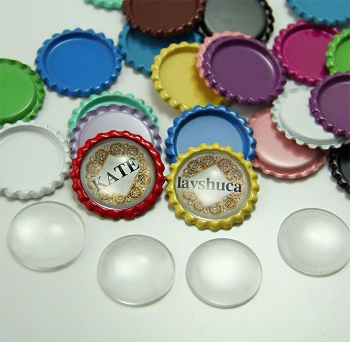 100pcs/1 Inch Bottle Caps Pendant Trays/Flattened/14 Colors/Any Mix/