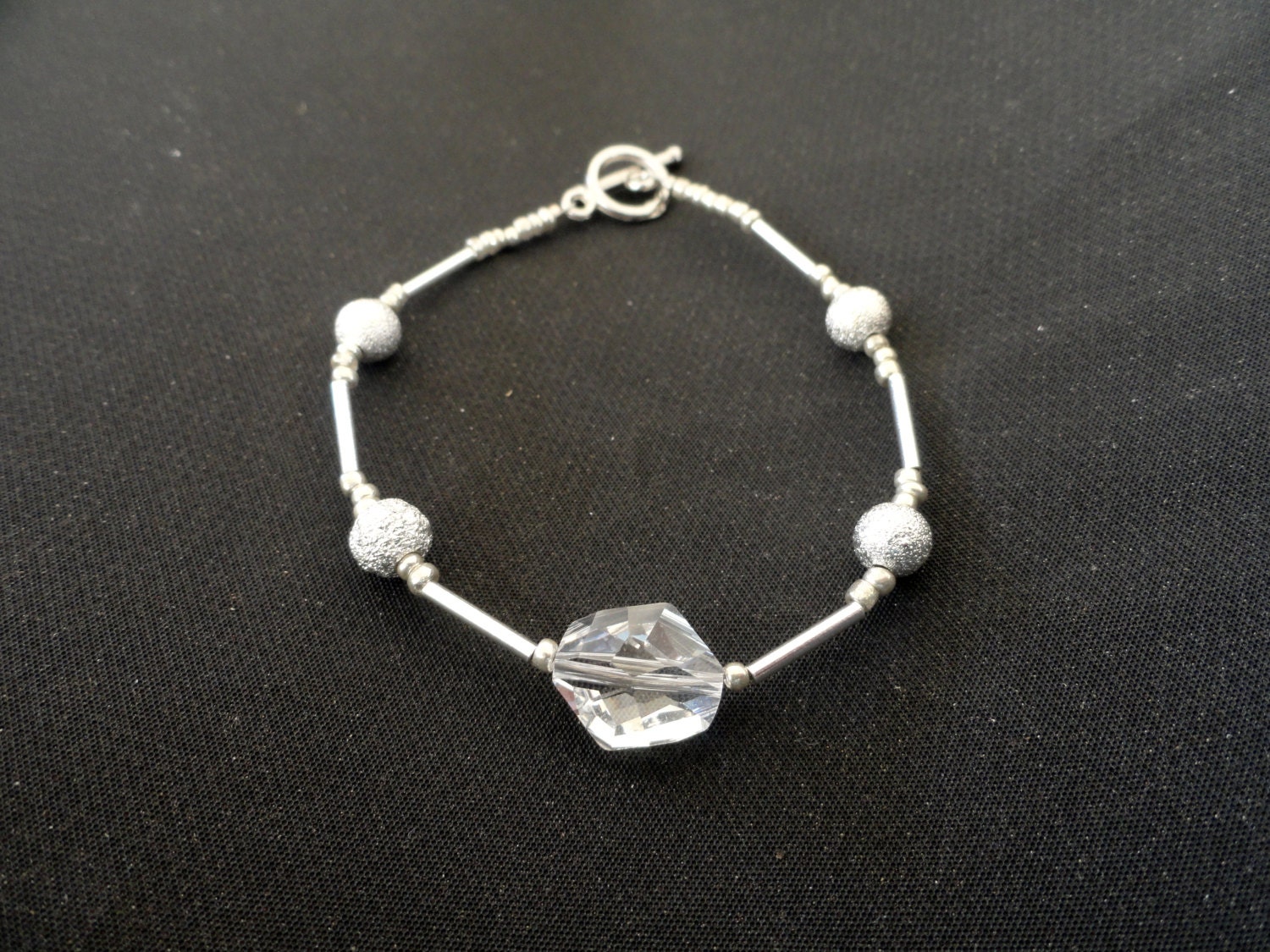 Silver Stardust and Cosmic Swarovski Crystal Toggle Bracelet, Prom Bracelet, Crystal Bracelet