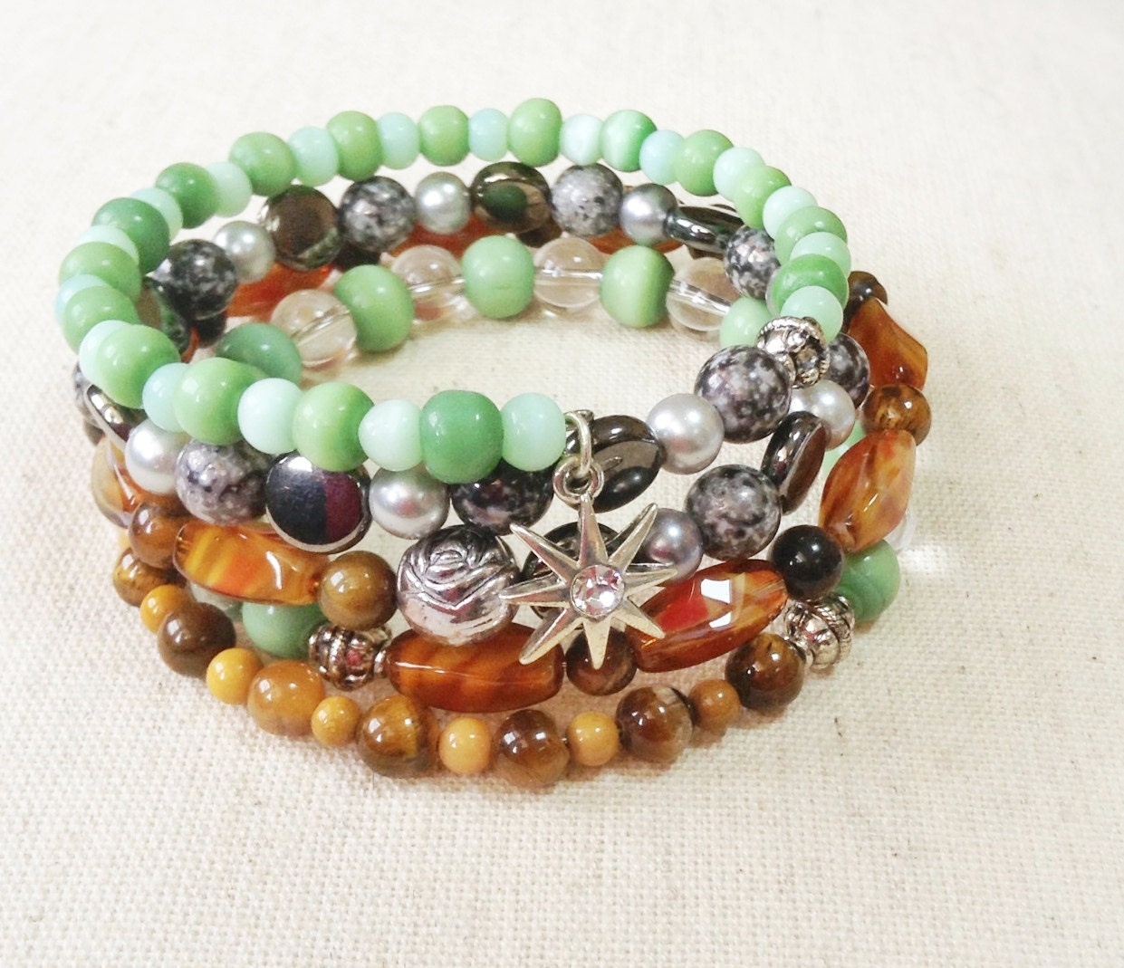 Memory Wire Beaded Bracelet in Earth Tones