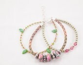 Multiple strands beaded bracelet, Bohemian hippie jewelry, Handmade European style beads, Polymer clay jewelry, Adjustable bracelet