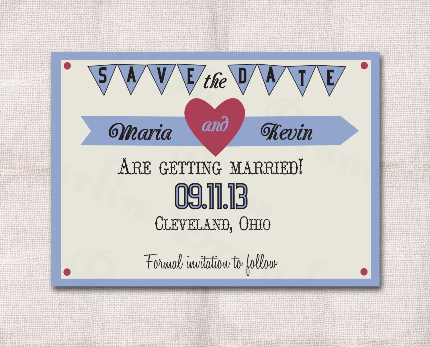 5x7 Heart Save the Date Custom Printable Card