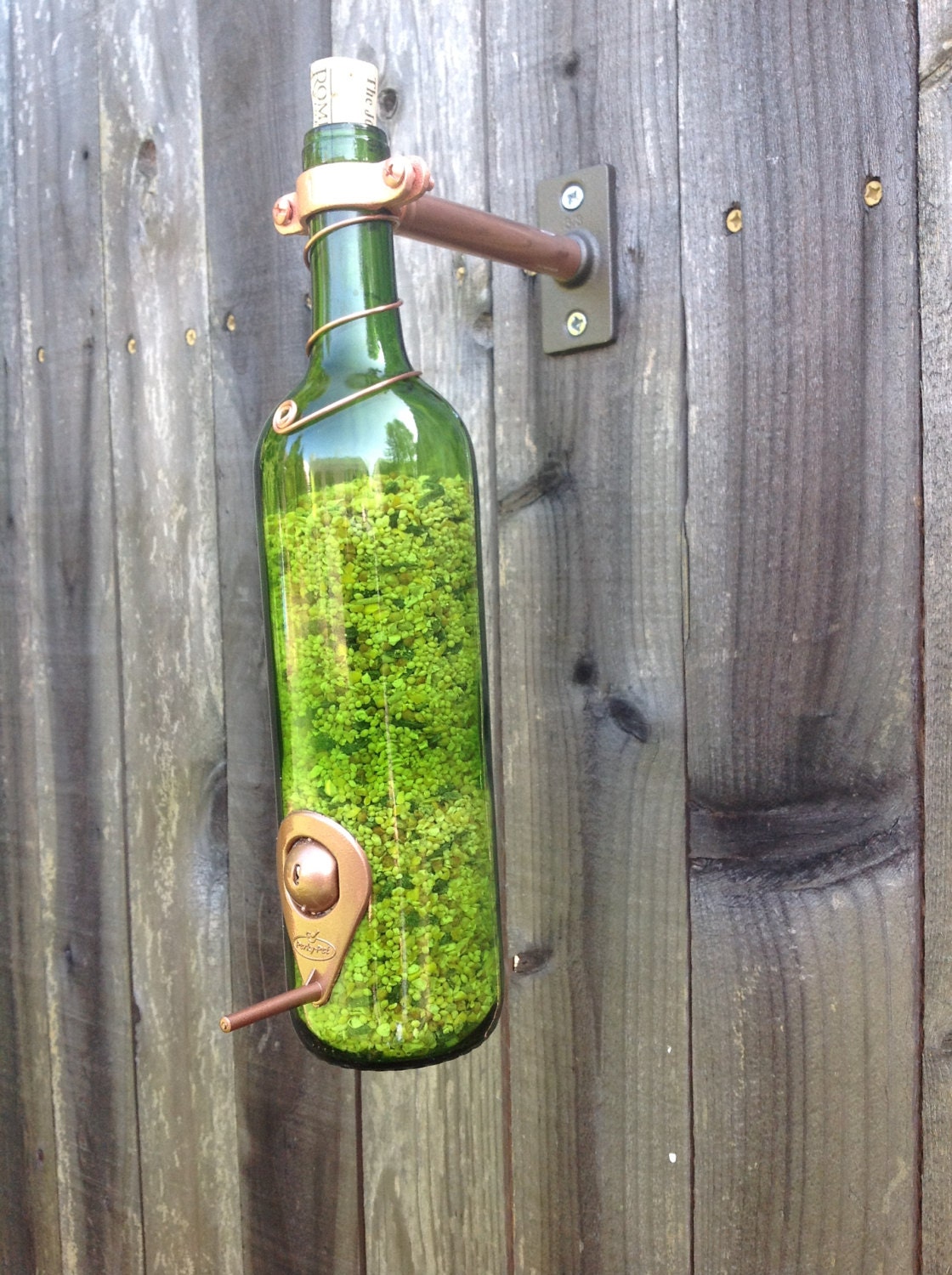 Green 2 in 1 Wine Bottle Bird Feeder - Not Hummingbird feeder Not Birdhouse