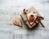 Set of 2 heart magnets coffee gift for mom shabby chic cottage chic rustic home decor kitchen decor brown ivory creamy white gold
