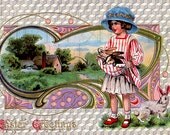 Unusual Arts and Crafts Style EASTER Card. VINTAGE Illustration.  DIGITAL Download. Vintage Easter Print.