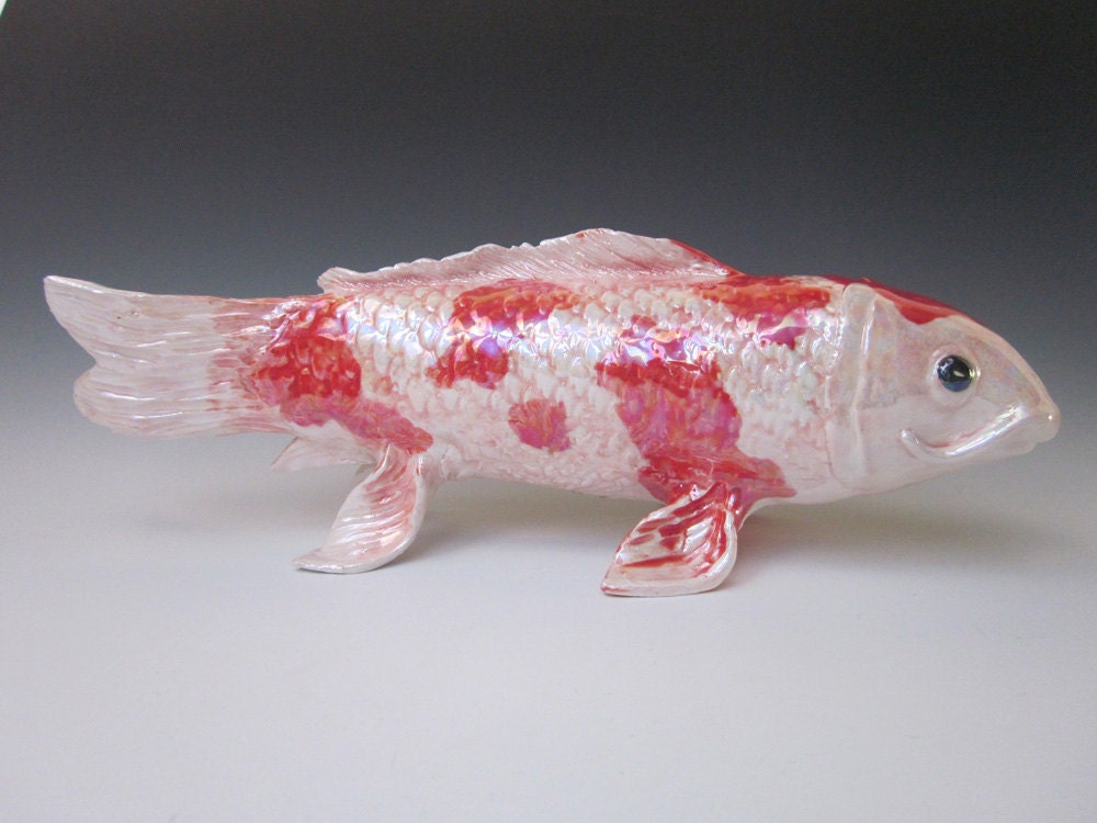 Koi Fish Sculpture - Hand Made Fish - Ceramic Koi, Fish, Koi Sculpture, Carp Fish