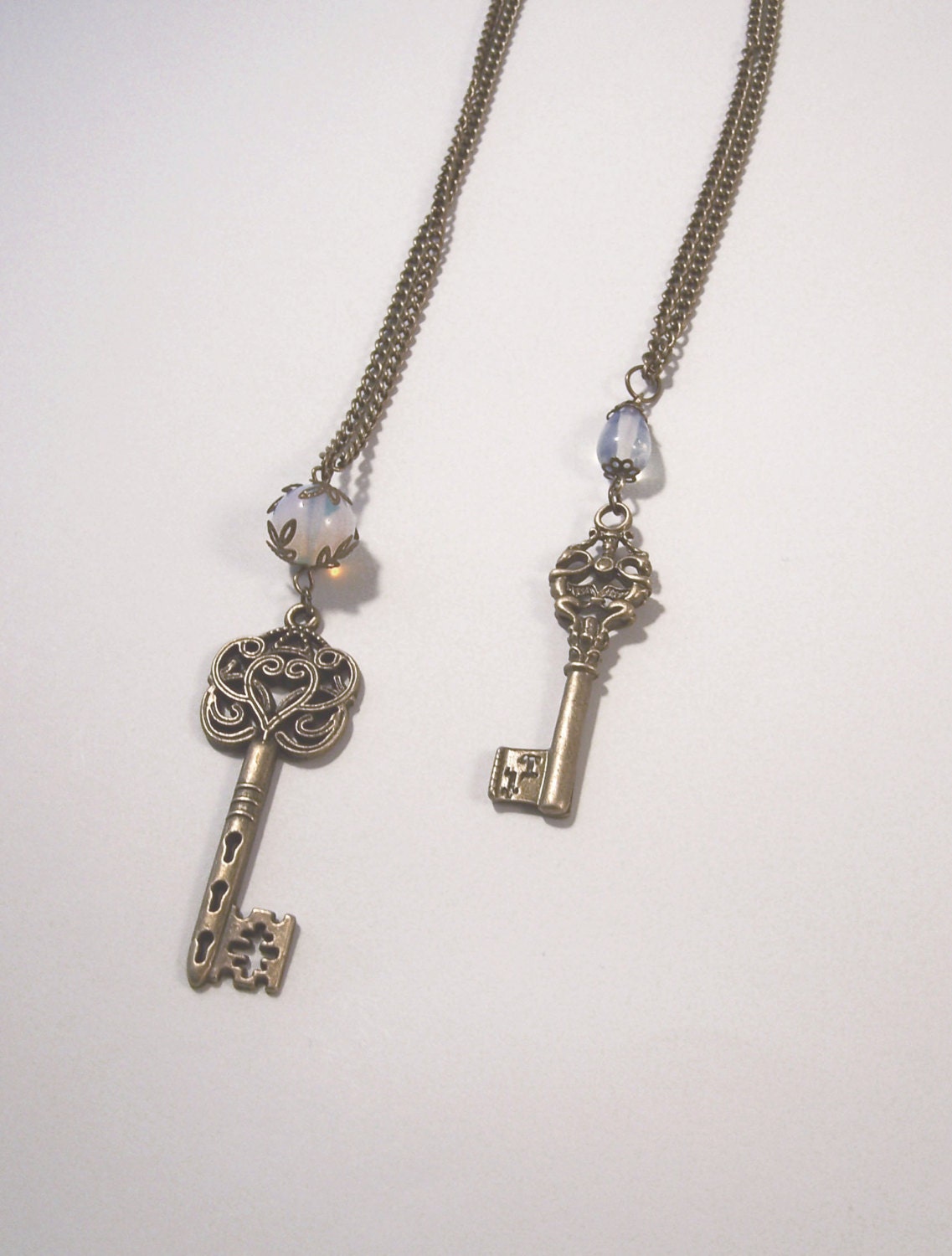 Bronze key necklace Victorian opal / opalite necklace