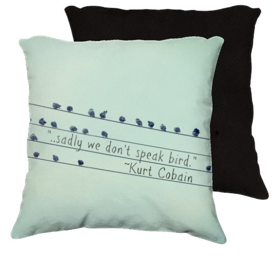Sadly We Don't Speak Bird - Fine art nature photography - Throw Pillow, Home Decor, Blue, Birds, Nature, Quote - RDelean