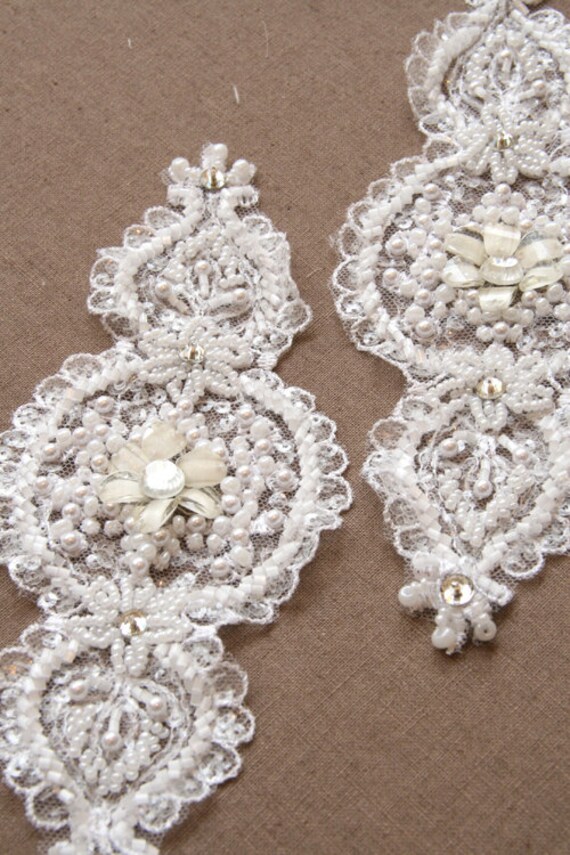Items similar to lace applique A lot of 2 vintage handmade beaded lace