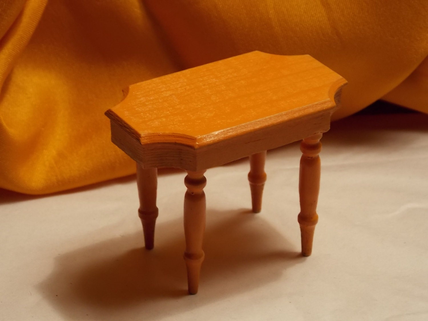 Doll House Strombecker Hall or Chair Side Table - Dollhouse Orange Fancy Strombecker Table 1940's Furniture