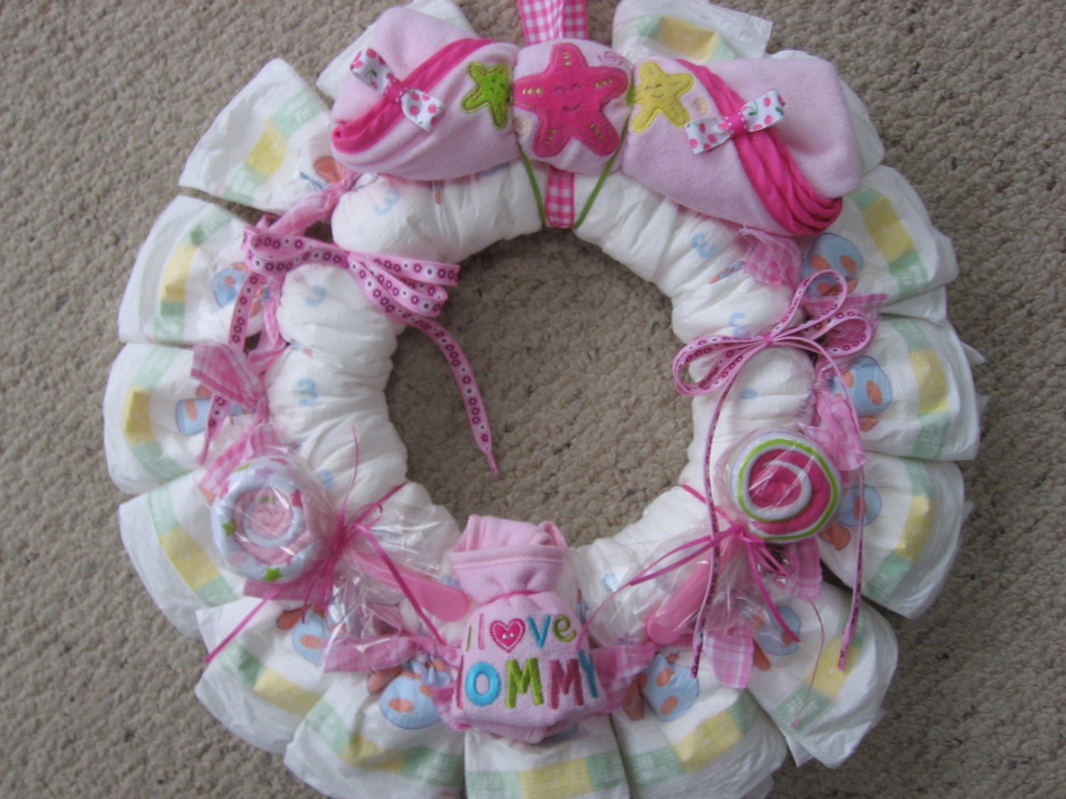 Baby girl diaper wreath shower hospital door baby gift