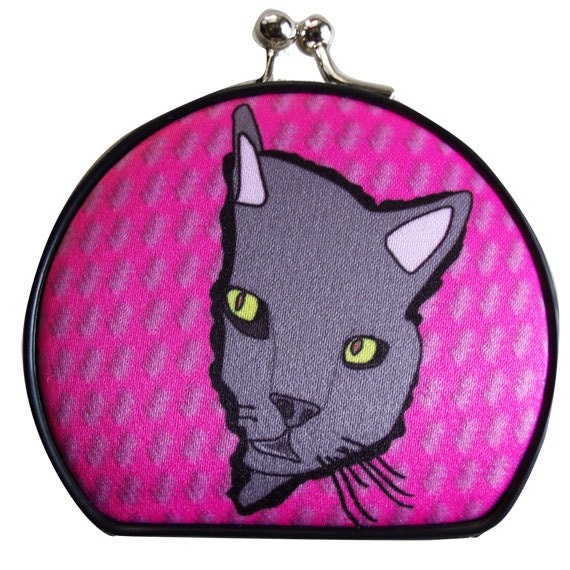 Pink Compact Mirror Curious Gray Kitty