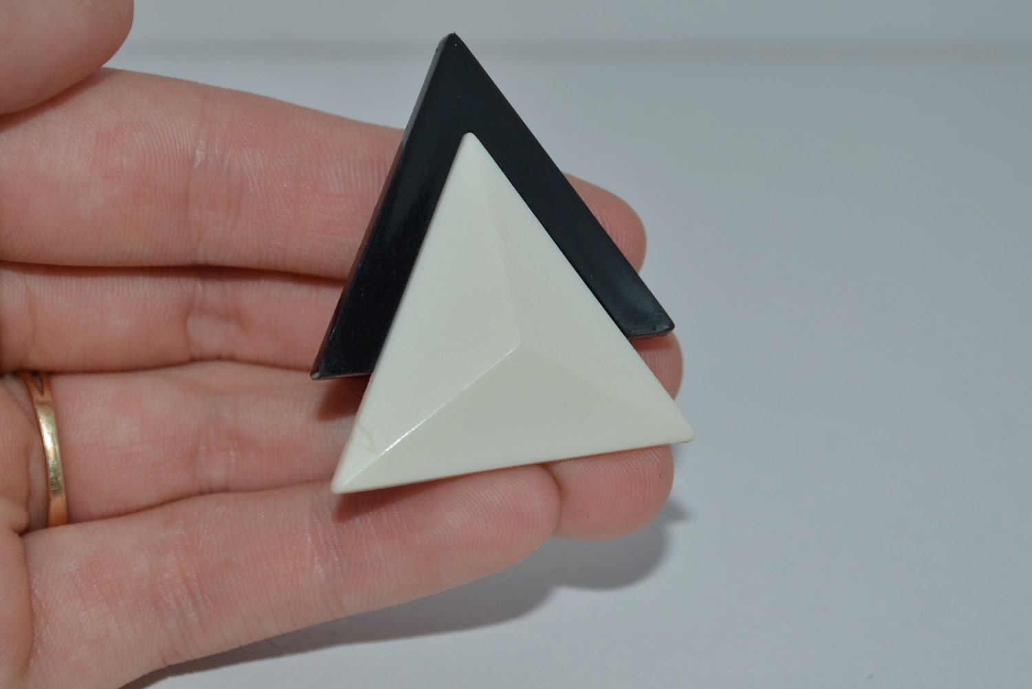 Vintage Double Black and White Triangle Brooch