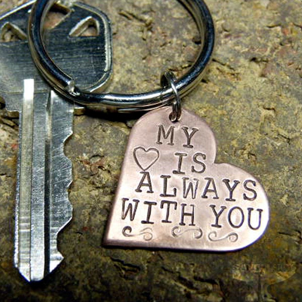 Keychain Personalized - Key Ring - Hand Stamped - Copper Heart - Anniversary - Unisex - Valentine's Day - 2 Sided Personalized
