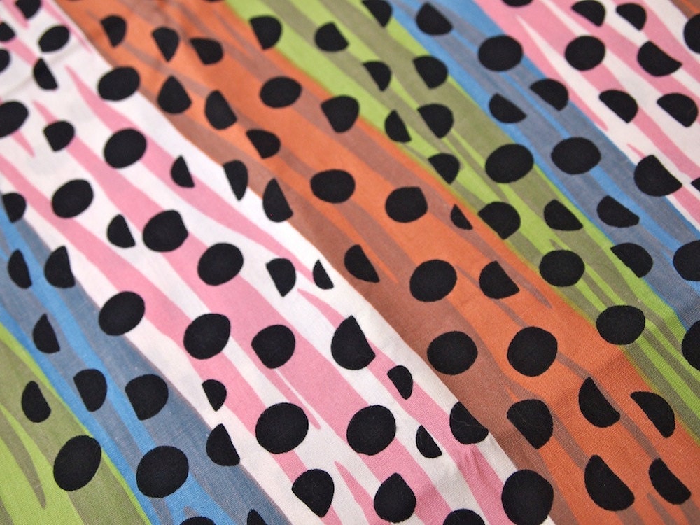 Vintage 50s polka dot and coloured wash patterned cotton fabric