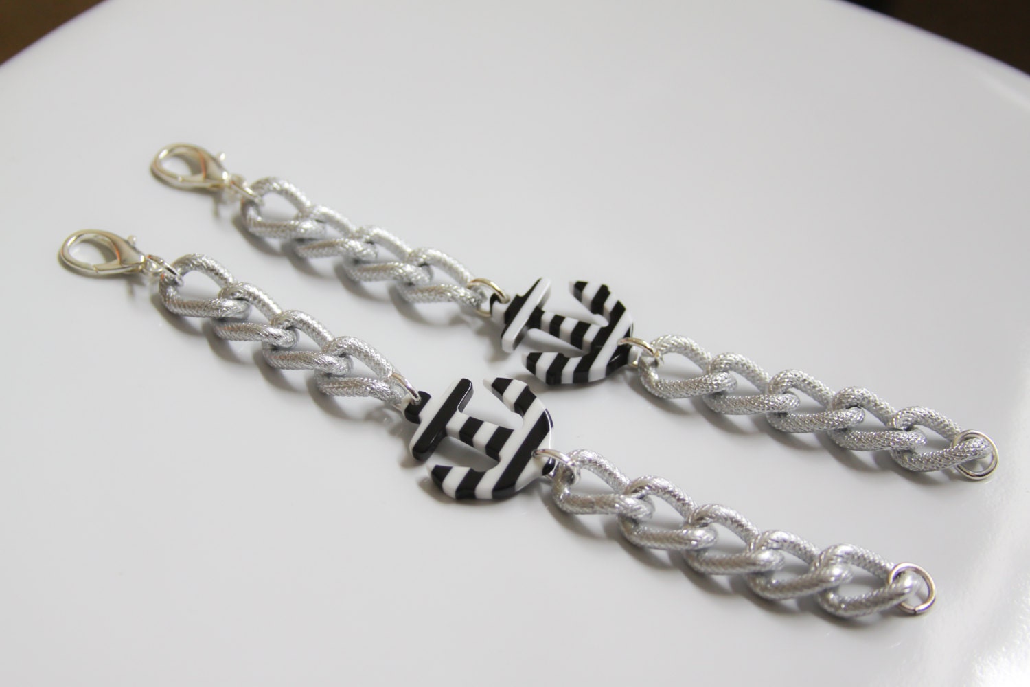 Stripe Black and White Anchor Bracelet
