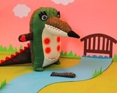 Hendrik the crocodile, handmade green croc with fish