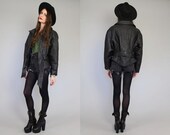 Vtg 80s Black Quilted Leather Motorcycle Biker Riding Jacket S M