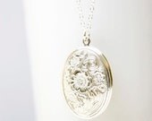 Silver Plated Oval Locket Necklace, Sterling Silver Plated Chain, Valentines gift, Birthday, Custom Wedding Jewelry, Hand Stamping Available