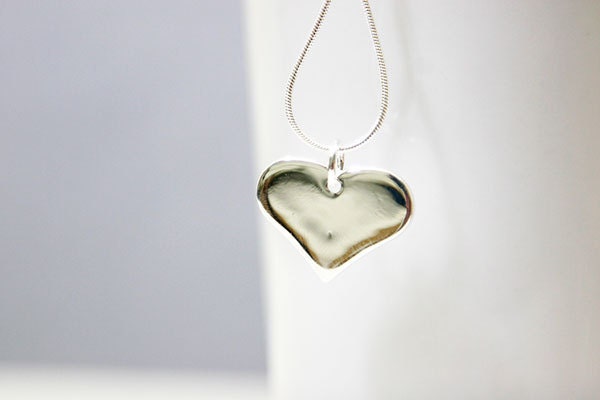 Heart Necklace, Sterling Silver Plated, Minimalist Jewelry, Simple Everyday Bridal Wedding Jewelry, Custom Stamping, Birthstone Crystals