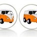 VW Orange Camper Silver Plated Or Antique Bronze Round 14mm Cuff Links.