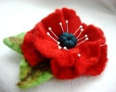 Red Poppy Felted Flower Brooch Pin,Wool Felt, Felted Wool, Felt Brooch, Flower Brooch, Flower Pin Brooch, Felt Flower Pin, Beaded Flower