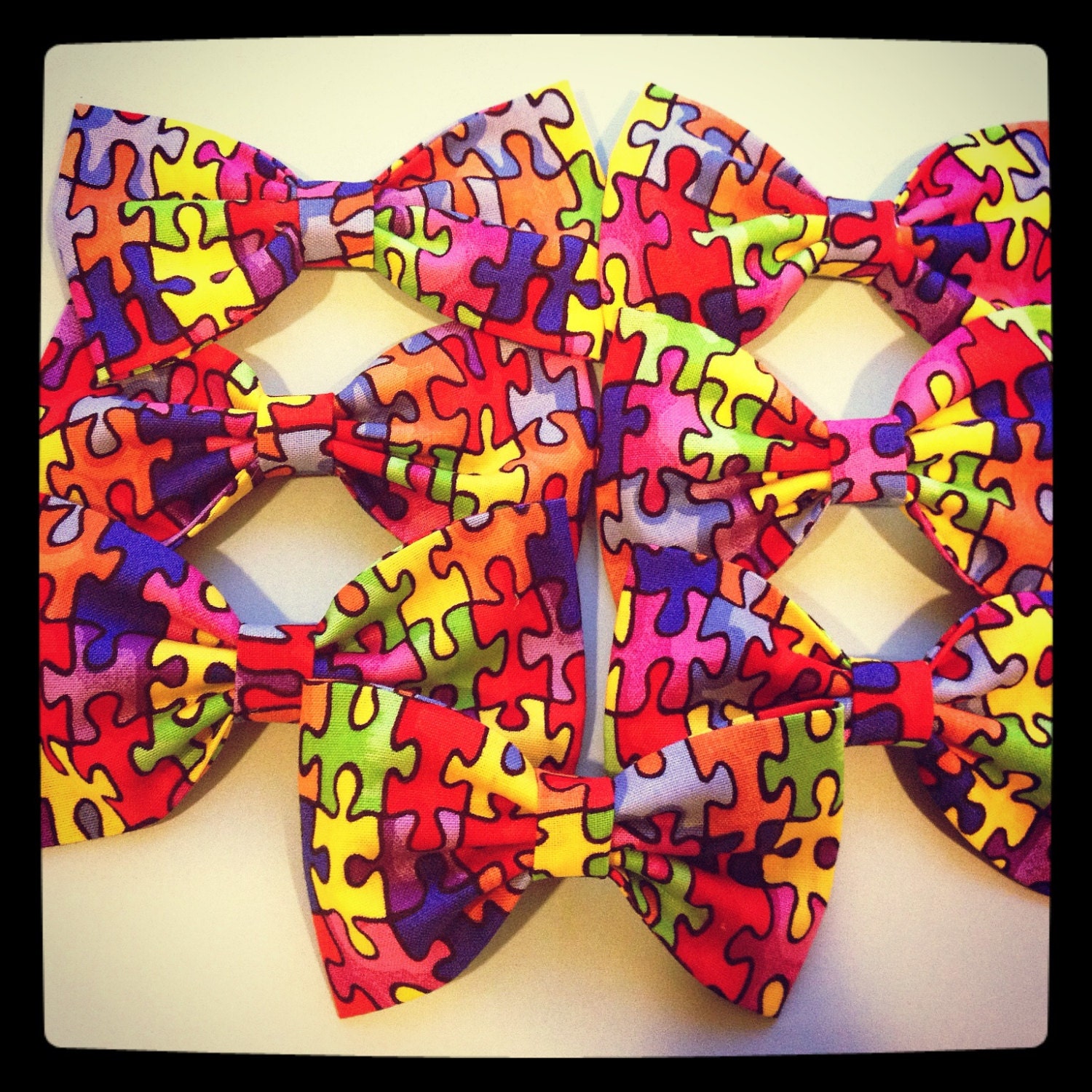 Autism Awareness Print handmade fabric bow tie or hair bow READY TO SHIP