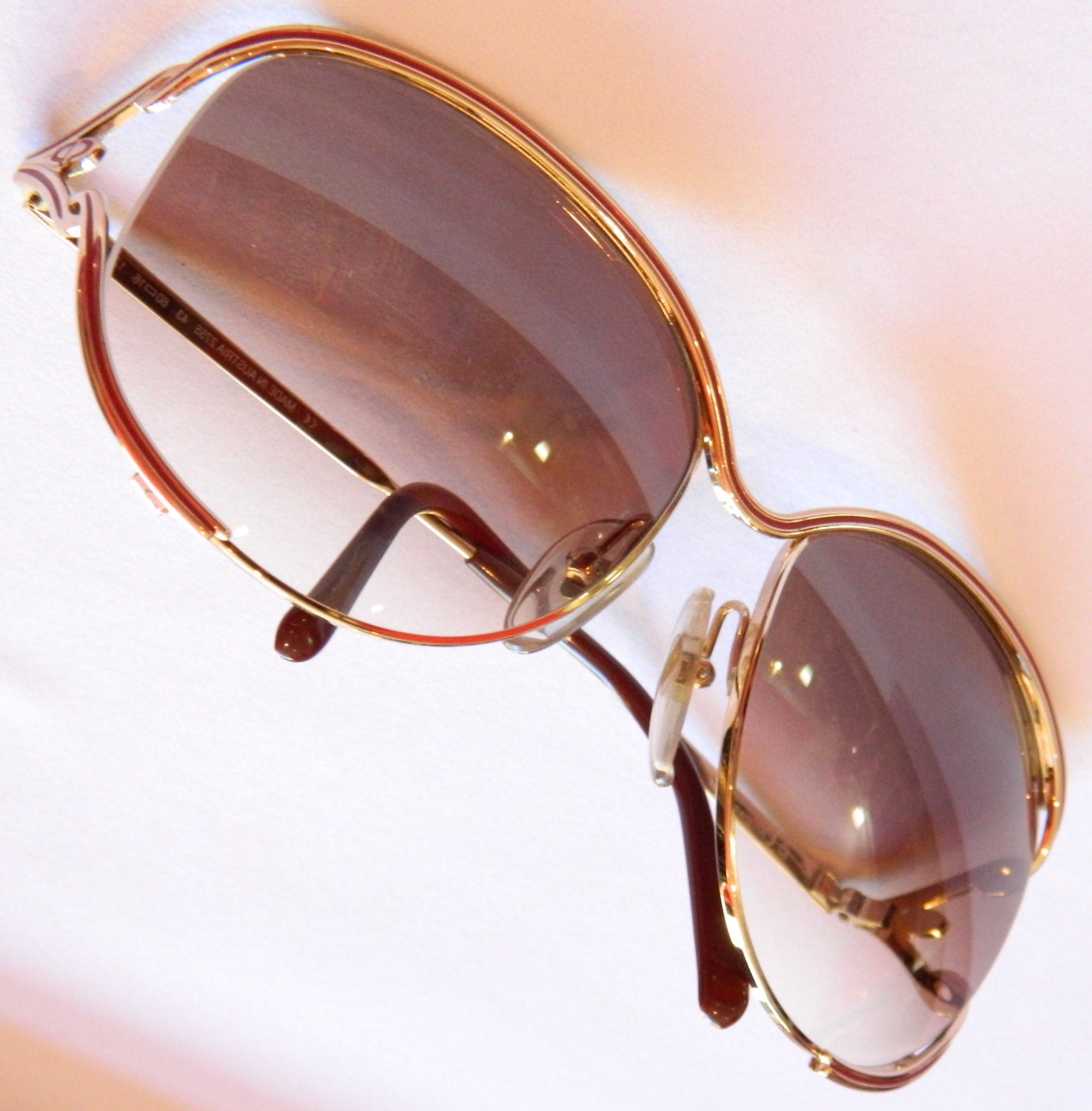 Amazing Dior Vintage oversized sunglasses with gold frame and red enamel detail