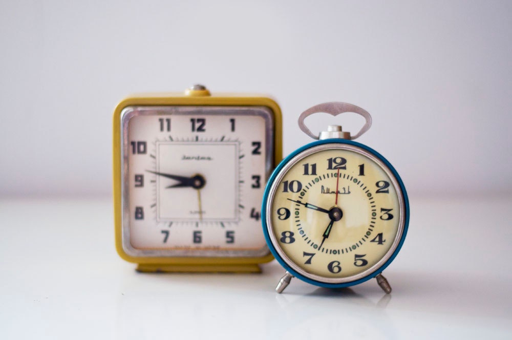 Vintage soviet mechanical alarm clocks - set of 2