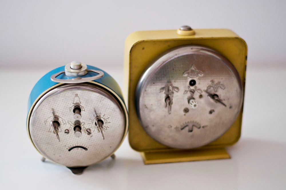 Vintage soviet mechanical alarm clocks - set of 2