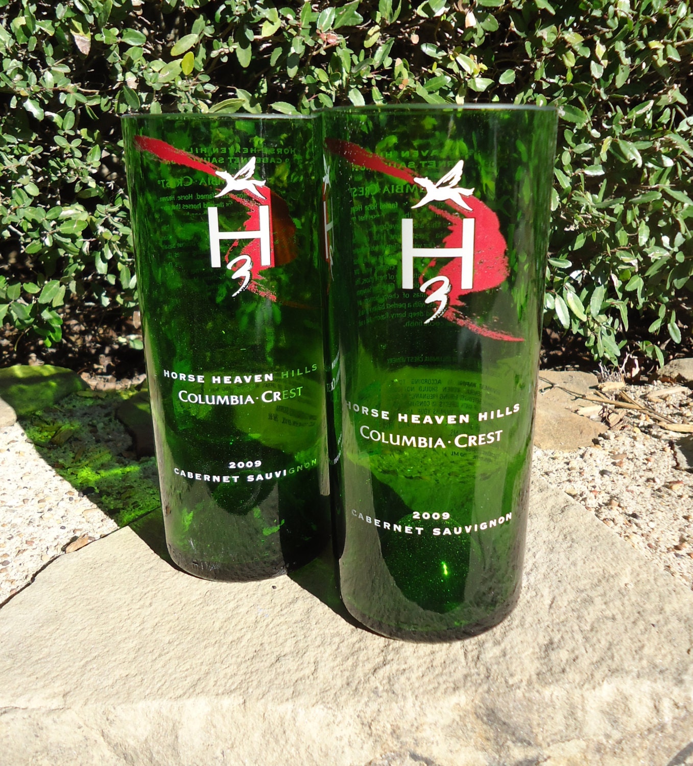 Wine Bottle Glasses made from Recycled Horse Heaven Hills Cabernet Sauvignon Bottles Set of 2
