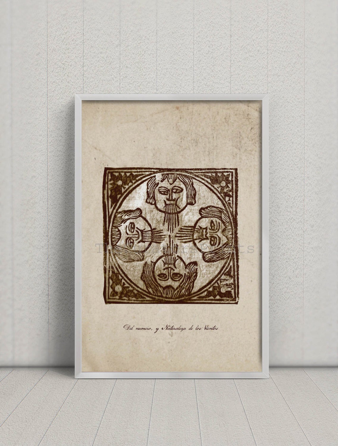 Ancient drawing of the Winds in the World Print  Vintage Image to Frame
