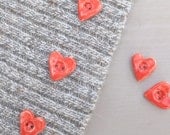 Heart buttons ceramic pottery buttons red love heart flat back embellishments