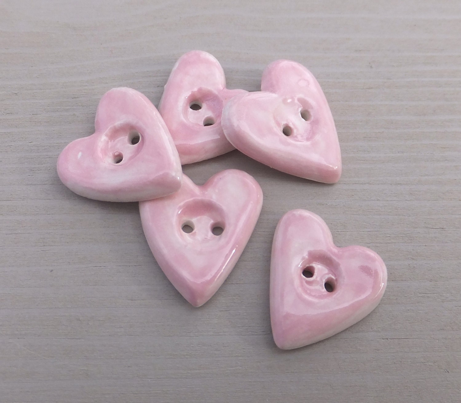 Pink heart buttons ceramic pottery small buttons baby pink love heart flat back embellishments