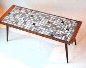 mosaIc table , 1950s vintage supplies- Mid Century - table with glass tiles- coffee furniture- for retro interior- art design