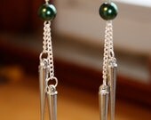 Green Pearl and Silver Spike Earrings