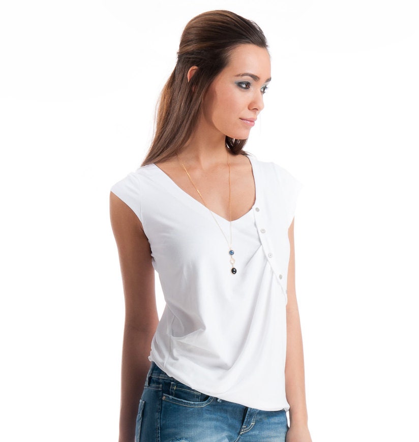 White Women Top, Short Sleeve Tshirt, Women T Shirt.           Colors: Black, Red, White, Coffee, Turquoise