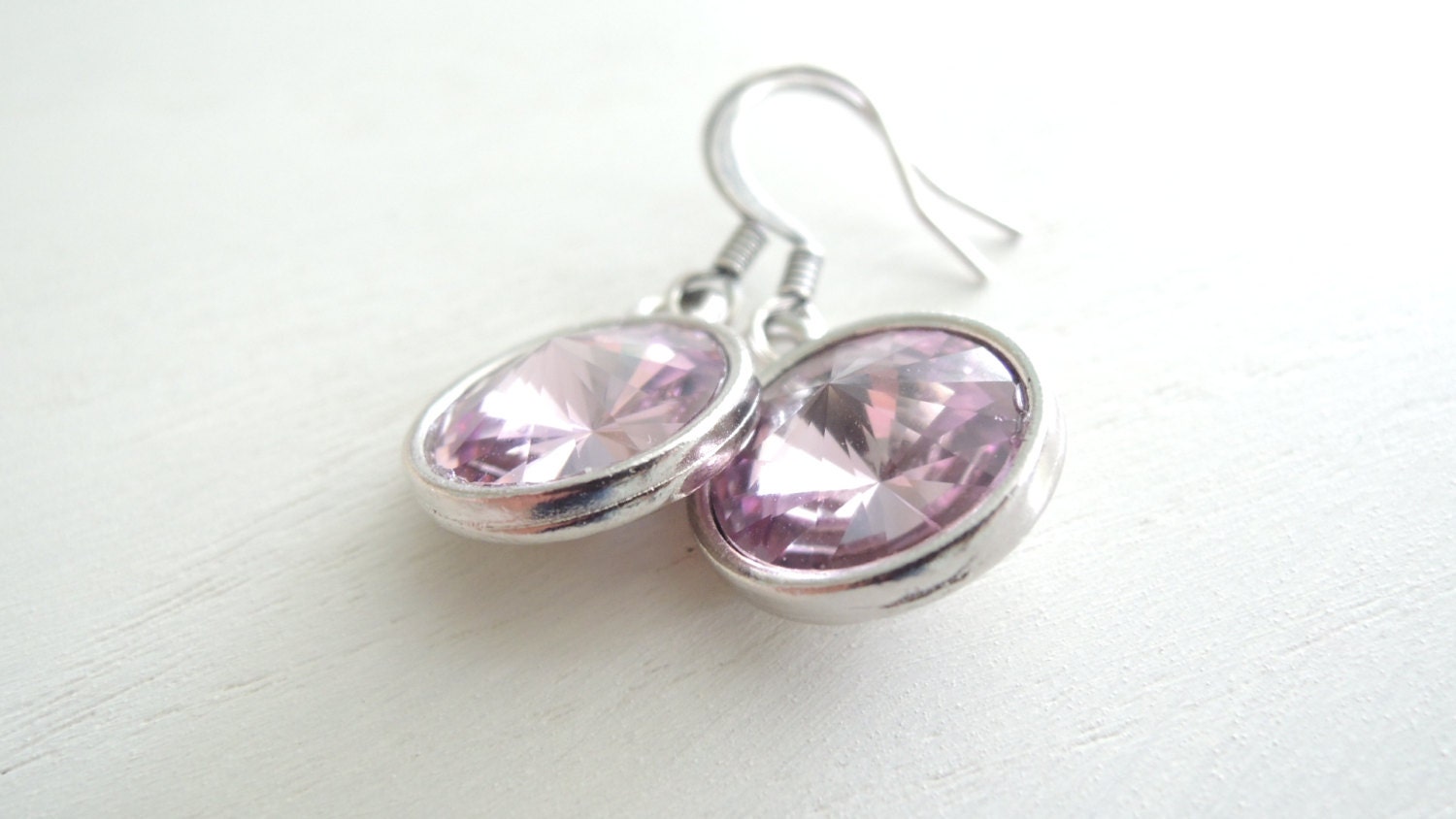 Lavender Lilac Swarovski Rivoli Earrings African Violet  Purple Light Amethyst Wedding Jewelry  Contemporary Crystal Dangles on Silver