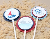 NAUTICAL PARTY Cupcake Toppers OR Party Tags / Favor Tags (Set of 12) - Nautical Baby Shower