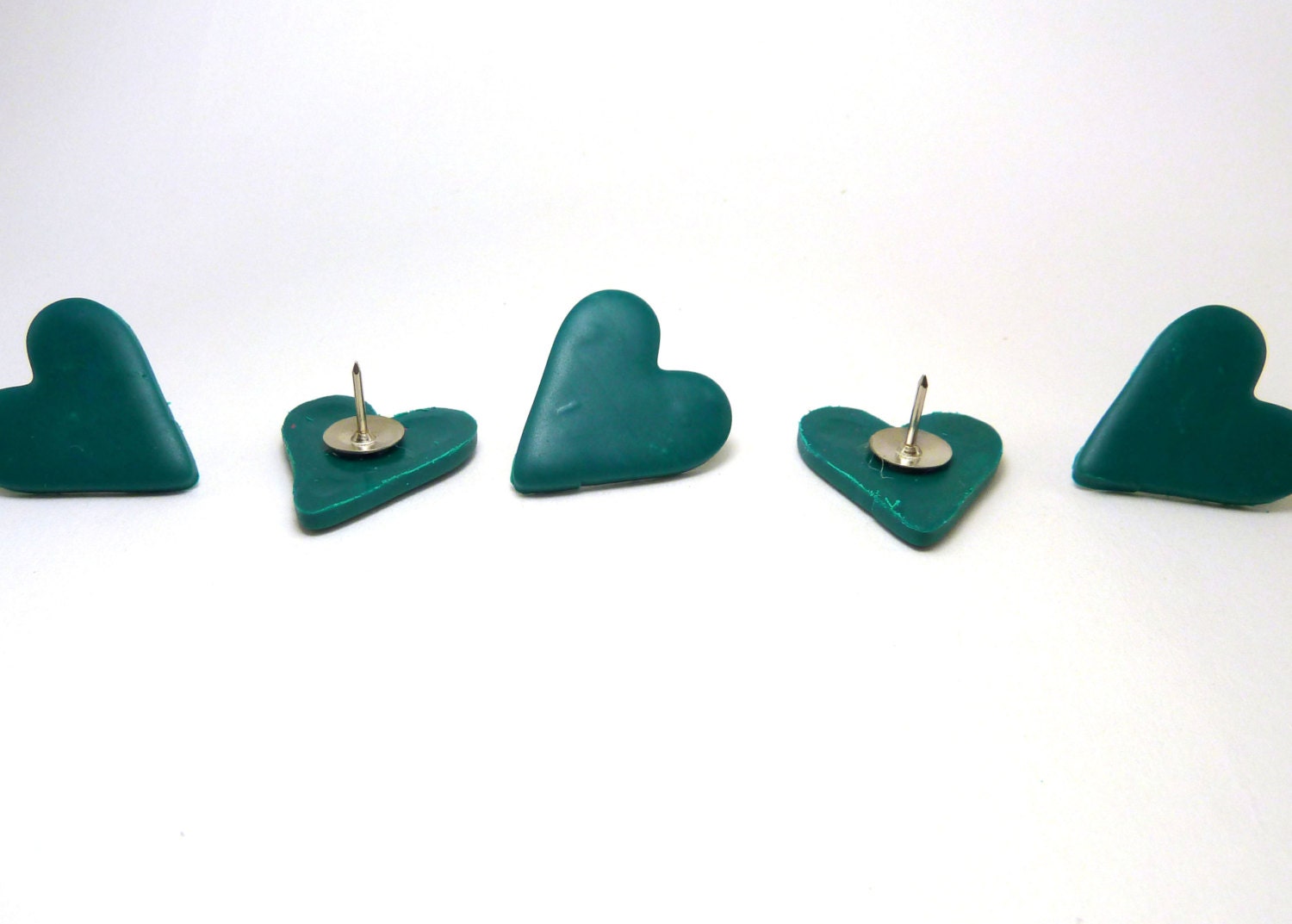 Hunter Green Heart Push Pins, Green Thumbtacks, Green Heart Office Supplies  (set of 5)