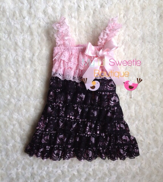 Light pink and black Lace dress baby girl by MyLilSweetieBoutique