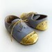 Baby Boy or Girl Shoes - Gray grey Canvas with Brogued Gold Leather Crib shoes