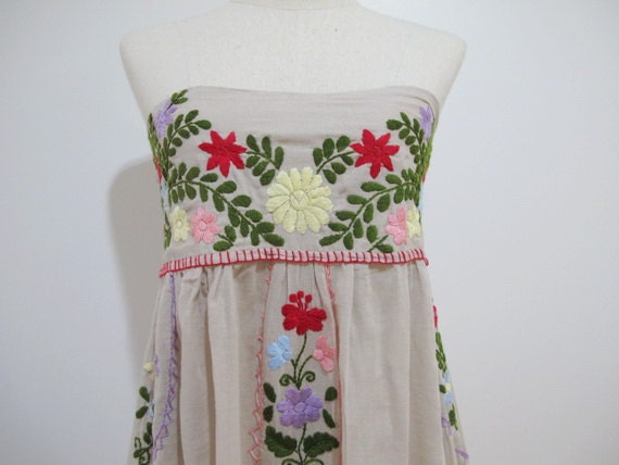 Mexican Embroidered Sundress Cotton Strapless