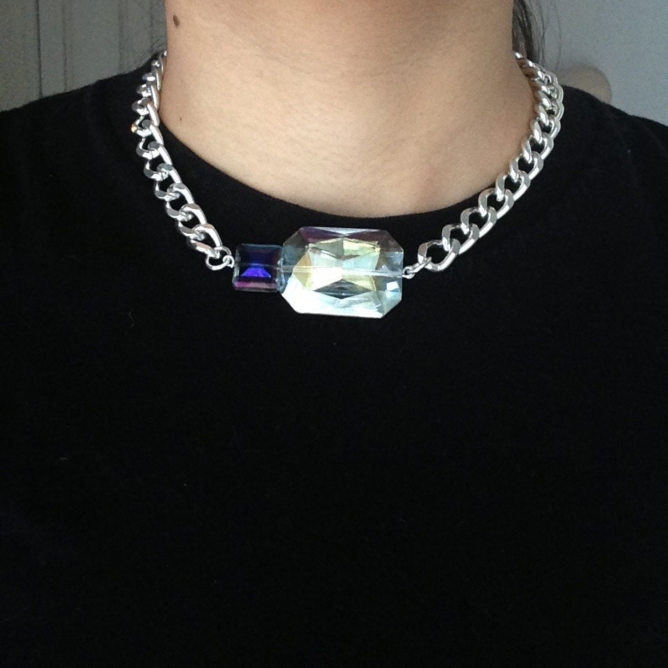 The Aurora Necklace. Silver chain necklace with aurora borealis crystals