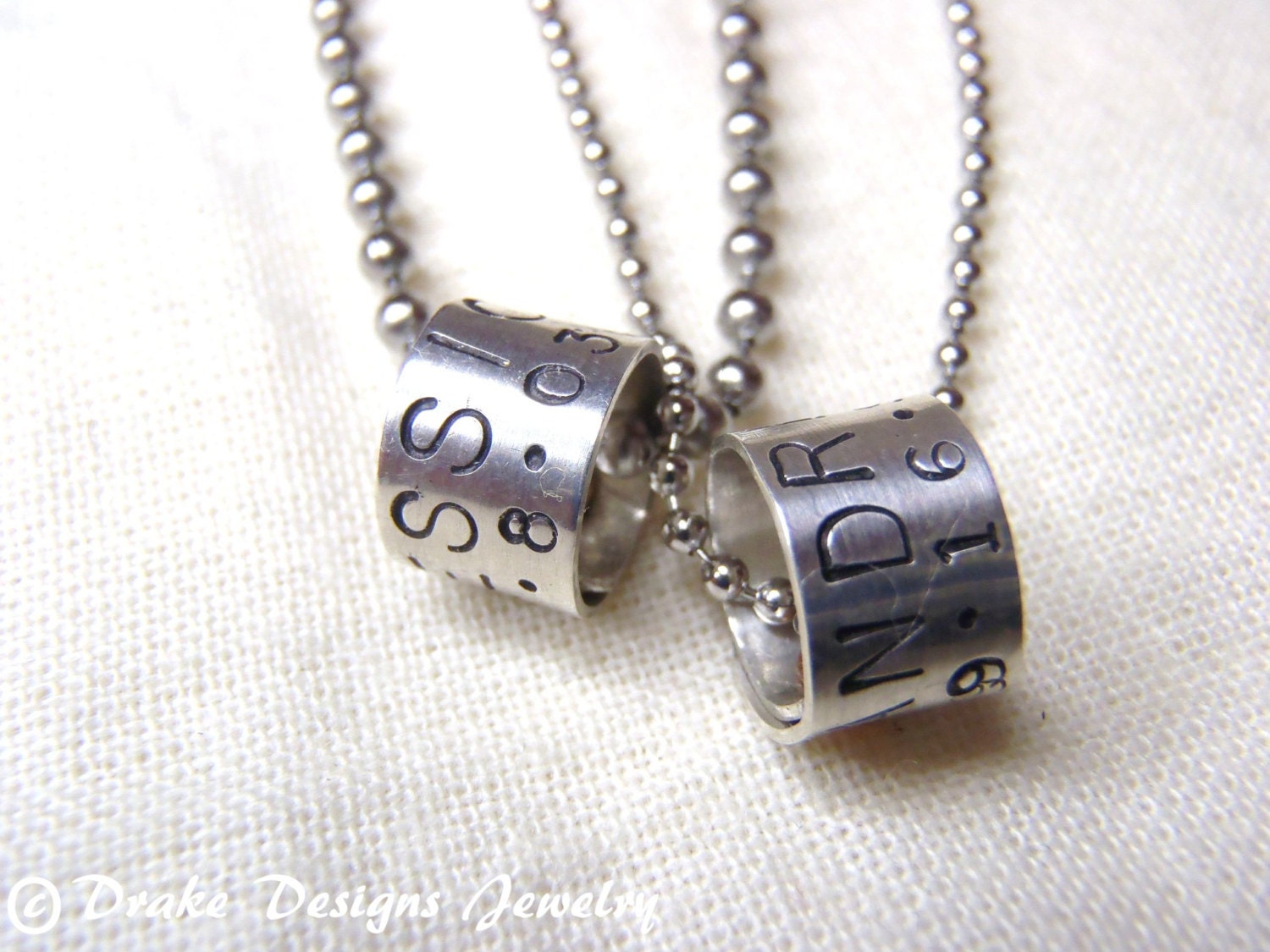 Matching Couple Jewelry Personalized Necklace Set Sterling silver beads with Your custom message
