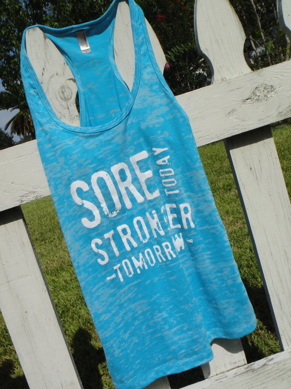 Racerback Burnout Tank. Tahiti Blue, XL